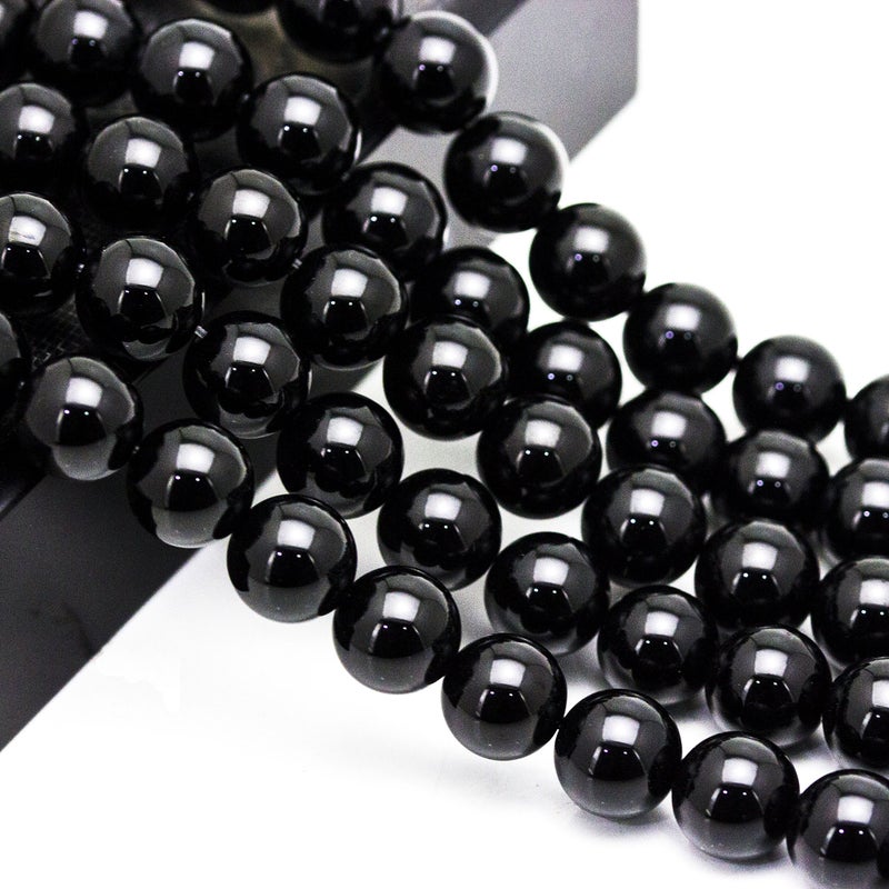 PLTbeads خرز بلاستيكي من الأحجار الكريمة دائري فضفاض تقريبًا 15.5 بوصة 1 خيط لكل كيس لصنع المجوهرات وإكسسواراتها (8 مم، أونيكس أسود) - Image 2
